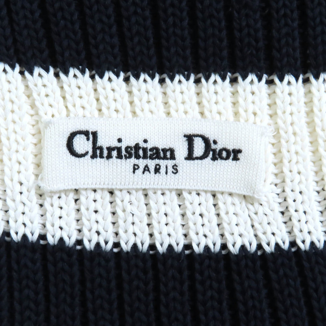 極美品★Christian Dior クリスチャンディオール 25SS 524S13A7025 コットン100％ ボーダー セーラーカラー 長袖 ニット 白 ネイビー 40