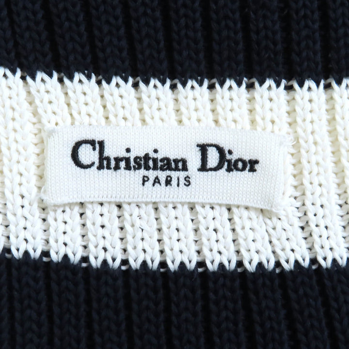 極美品★Christian Dior クリスチャンディオール 25SS 524S13A7025 コットン100％ ボーダー セーラーカラー 長袖 ニット 白 ネイビー 40