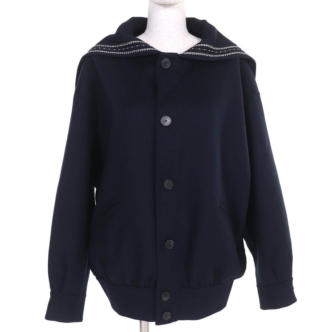 極美品△Christian Dior クリスチャンディオール 25SS 510C80Y1116 ウール ラビット ロゴスタッズ セーラーカラー ジャケット 40 正規品