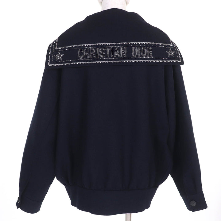 極美品△Christian Dior クリスチャンディオール 25SS 510C80Y1116 ウール ラビット ロゴスタッズ セーラーカラー ジャケット 40 正規品