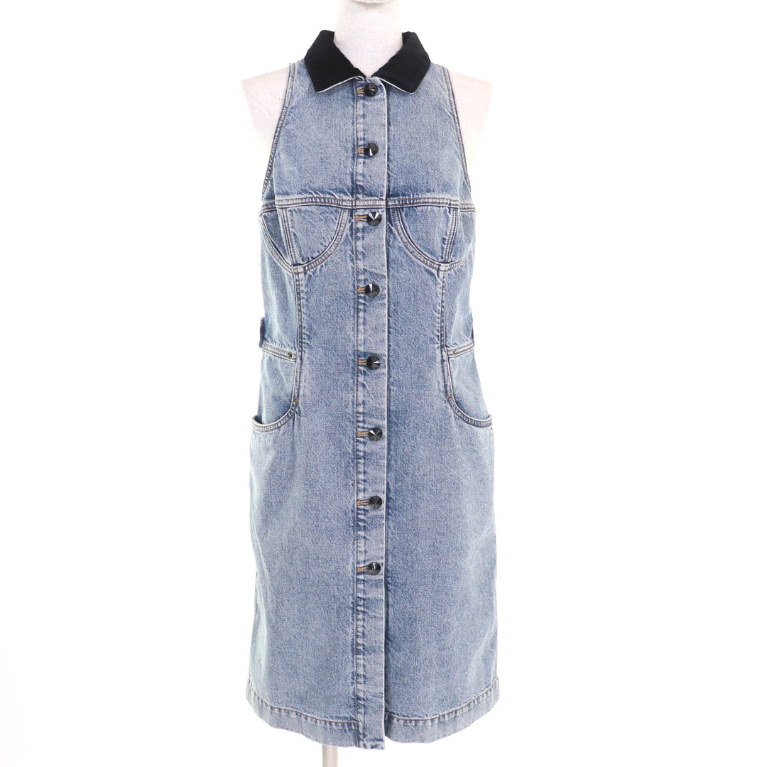 未使用★LOUIS VUITTON ルイヴィトン 24SS RW241WJ コットン100% ベルベットアクセント デニムドレス ワンピース インディゴ 38 正規品