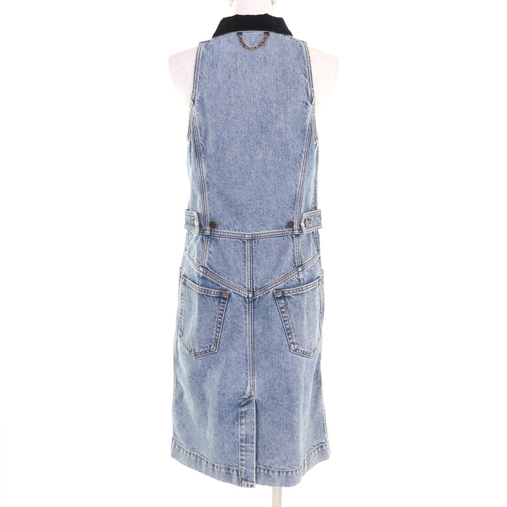未使用★LOUIS VUITTON ルイヴィトン 24SS RW241WJ コットン100% ベルベットアクセント デニムドレス ワンピース インディゴ 38 正規品