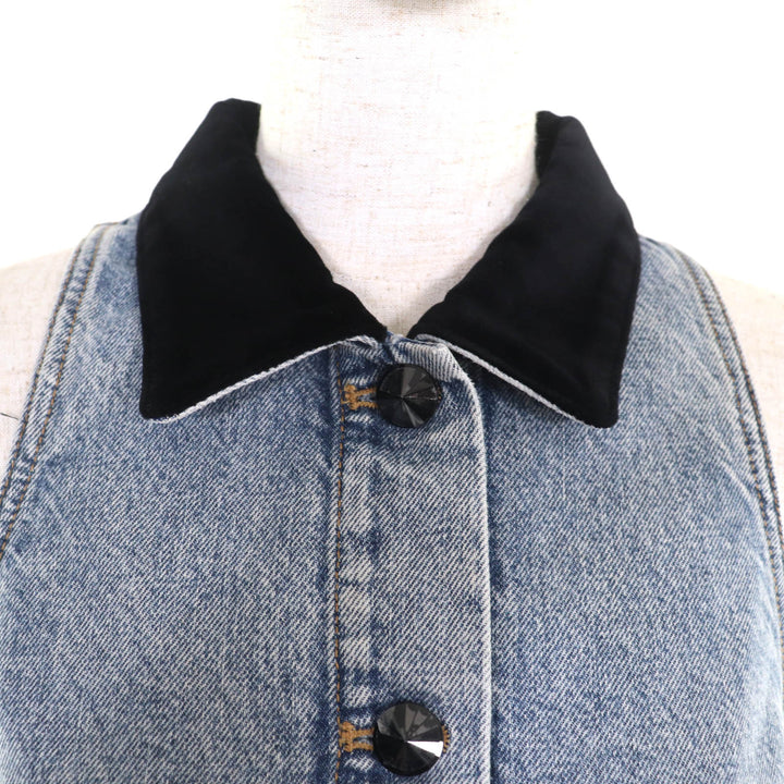 未使用★LOUIS VUITTON ルイヴィトン 24SS RW241WJ コットン100% ベルベットアクセント デニムドレス ワンピース インディゴ 38 正規品