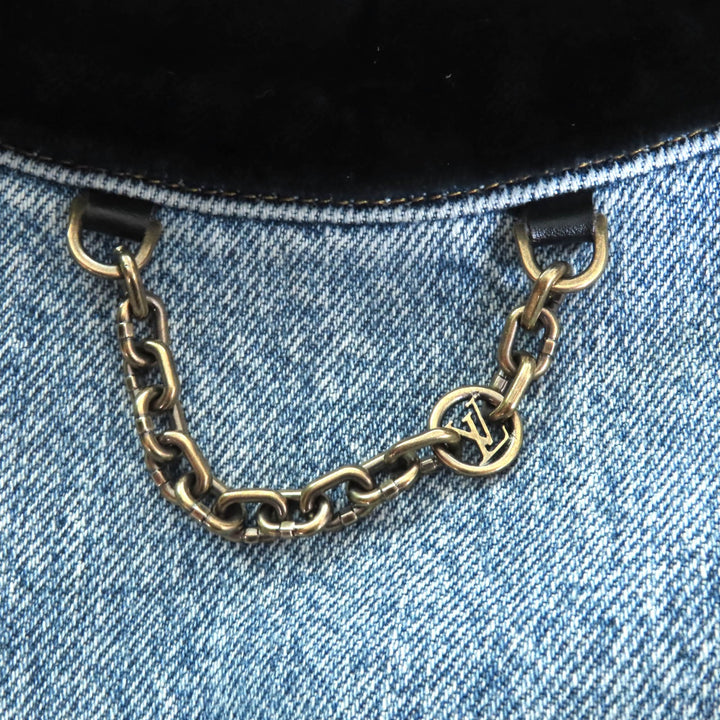 未使用★LOUIS VUITTON ルイヴィトン 24SS RW241WJ コットン100% ベルベットアクセント デニムドレス ワンピース インディゴ 38 正規品