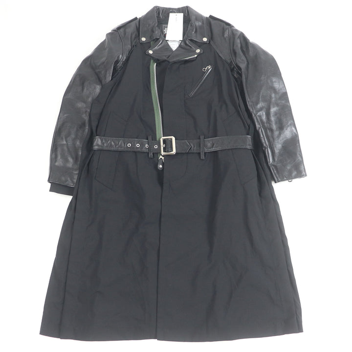 未使用品□Sacai Schott サカイ ショット 22AW 22-02874M Leather Suiting Coat ライダース ドッキングデザイン コート 黒 1 正規品