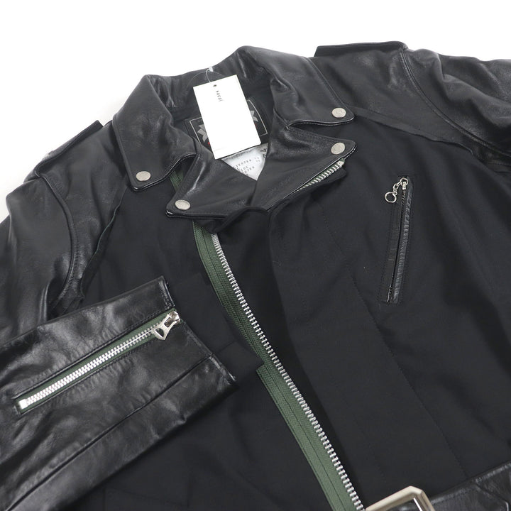 未使用品□Sacai Schott サカイ ショット 22AW 22-02874M Leather Suiting Coat ライダース ドッキングデザイン コート 黒 1 正規品