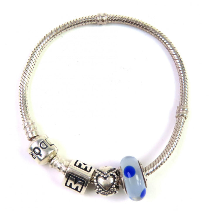 美品△PANDORA パンドラ SV925 ハートモチーフ ドットカラーストーン チャーム3個 ブレスレット シルバー 重量23.36g レディース