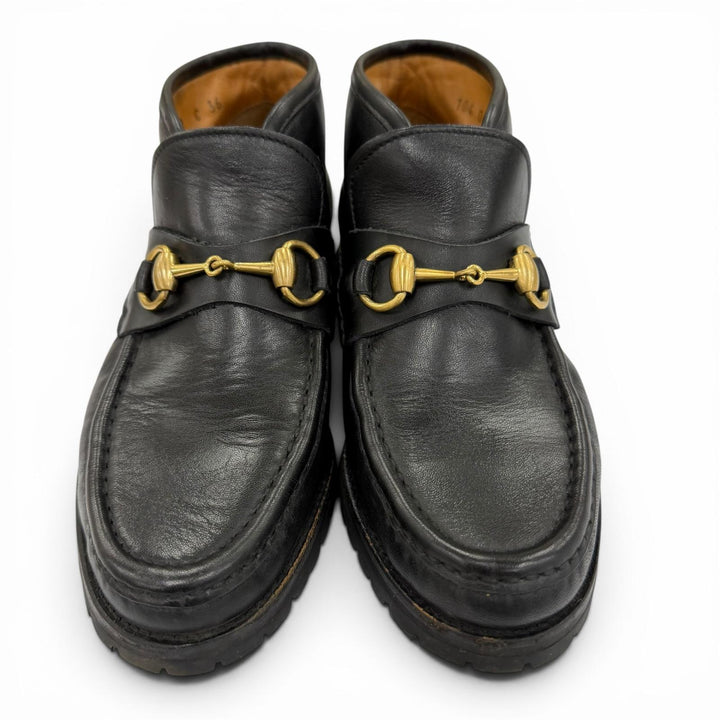 【ドンドン見直し】美品☆GUCCI グッチ 104 0088 ホースビット レザー アンクルブーツ ブラック ゴールド金具 36 イタリア製 レディース