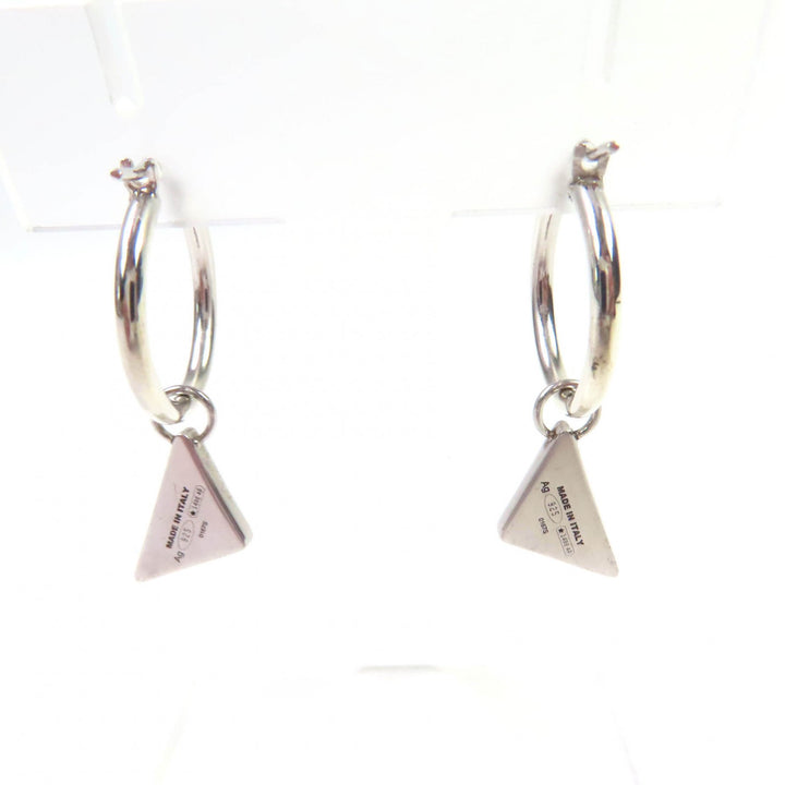 美品★PRADA プラダ 2JO750 シンボル ペンダント ピアス AG925 現行品 2個set トライアングルロゴ ブラック シルバー 重量4.7g 伊製