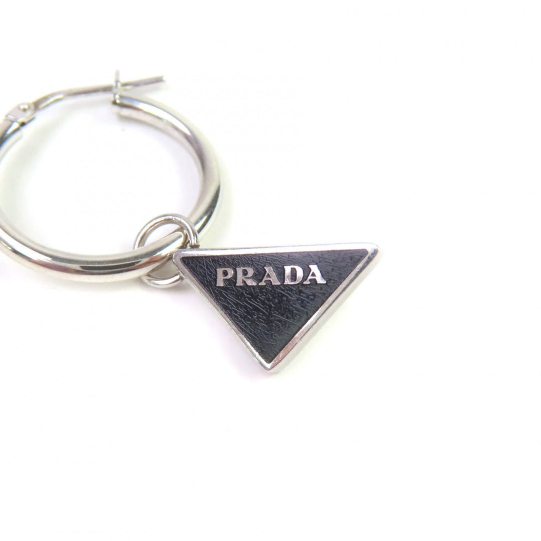 美品★PRADA プラダ 2JO750 シンボル ペンダント ピアス AG925 現行品 2個set トライアングルロゴ ブラック シルバー 重量4.7g 伊製