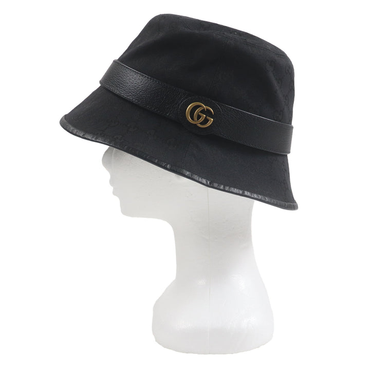 極美品▼GUCCI グッチ 576587 GGキャンバス レザー使い GGマーモント 帽子 バケット ハット ブラック M (58cm) イタリア製 正規品 メンズ