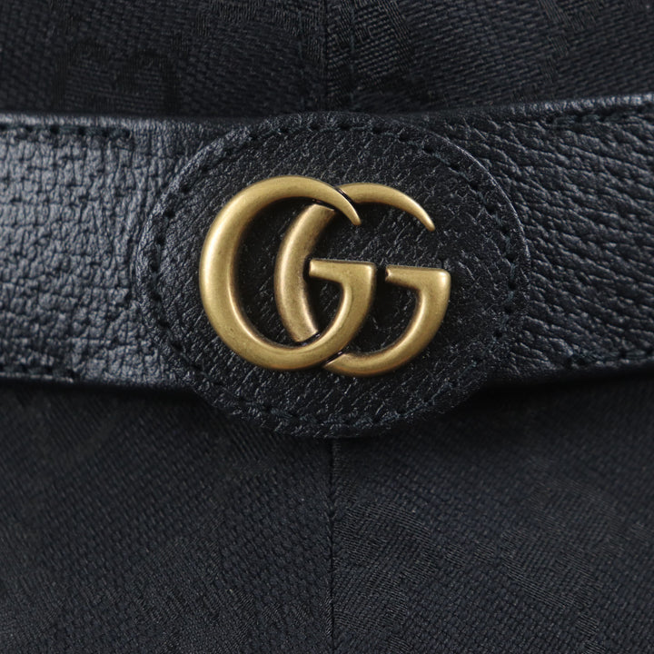 極美品▼GUCCI グッチ 576587 GGキャンバス レザー使い GGマーモント 帽子 バケット ハット ブラック M (58cm) イタリア製 正規品 メンズ