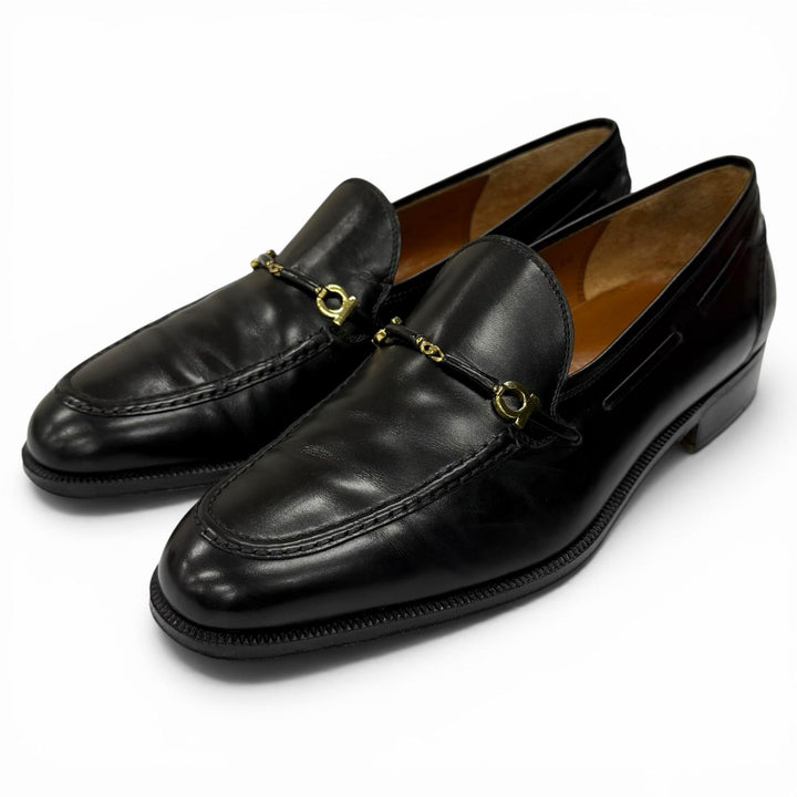 【ドンドン見直し】美品★Salvatore Ferragamo サルヴァトーレフェラガモ ダブルガンチーニ レザー ローファー ブラック 7.5