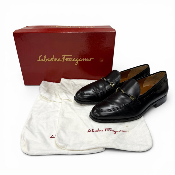 【ドンドン見直し】美品★Salvatore Ferragamo サルヴァトーレフェラガモ ダブルガンチーニ レザー ローファー ブラック 7.5