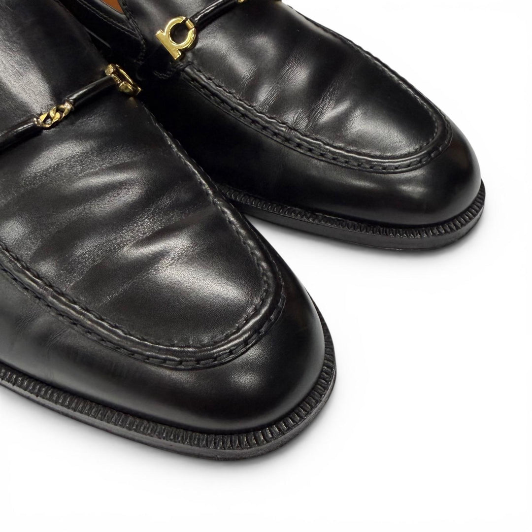 【ドンドン見直し】美品★Salvatore Ferragamo サルヴァトーレフェラガモ ダブルガンチーニ レザー ローファー ブラック 7.5