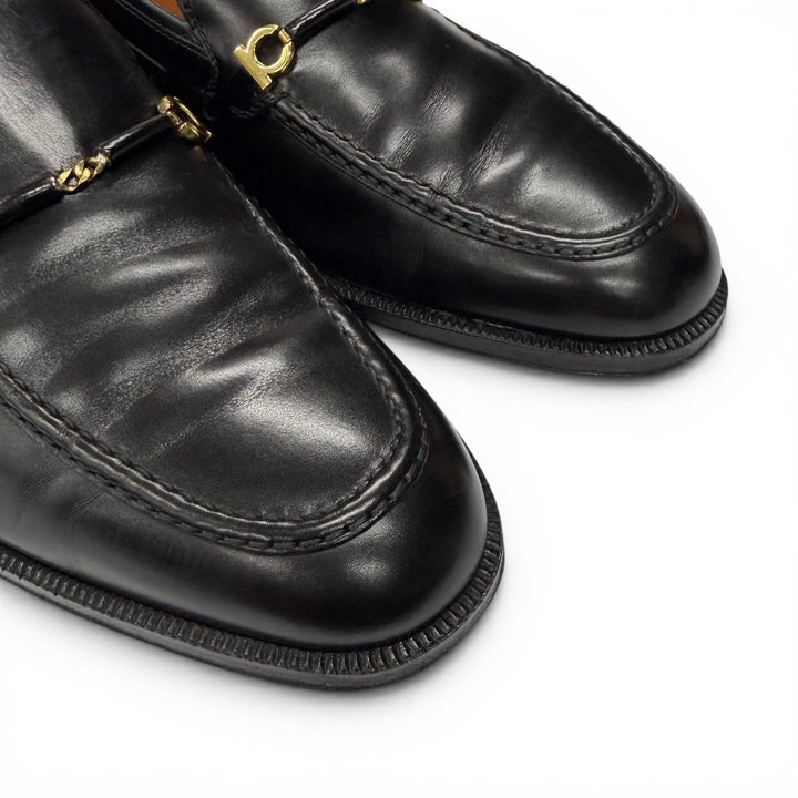 【ドンドン見直し】美品★Salvatore Ferragamo サルヴァトーレフェラガモ ダブルガンチーニ レザー ローファー ブラック 7.5
