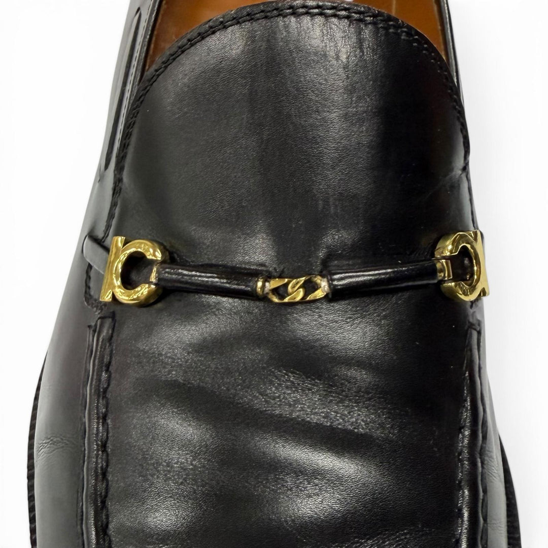 【ドンドン見直し】美品★Salvatore Ferragamo サルヴァトーレフェラガモ ダブルガンチーニ レザー ローファー ブラック 7.5