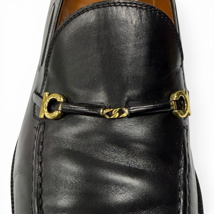 【ドンドン見直し】美品★Salvatore Ferragamo サルヴァトーレフェラガモ ダブルガンチーニ レザー ローファー ブラック 7.5