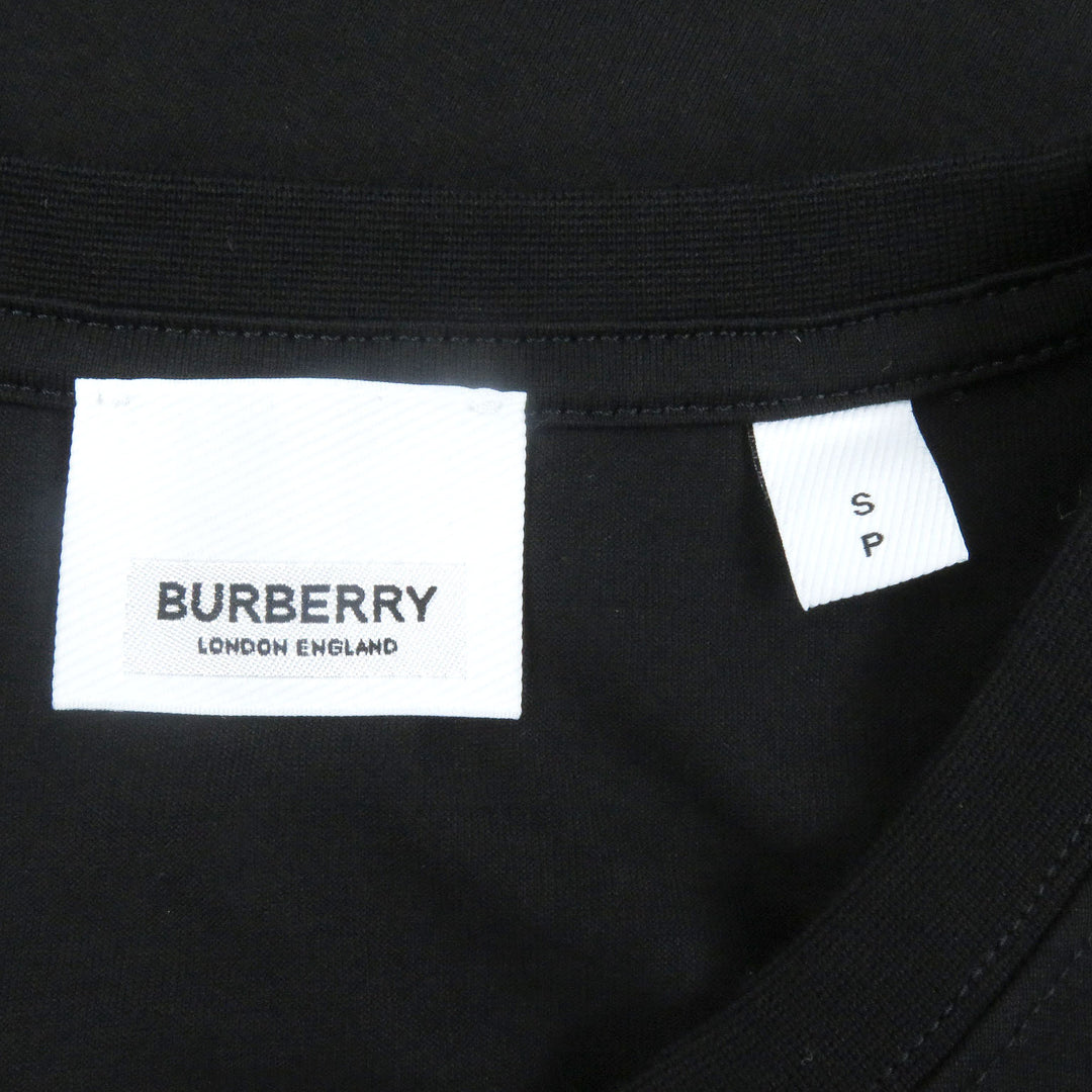 極美品□BURBERRY バーバリー 8083941 コットン100％ ロゴエンブロイダリー 刺繍 クルーネック 半袖Ｔシャツ ブラック S 正規品 メンズ
