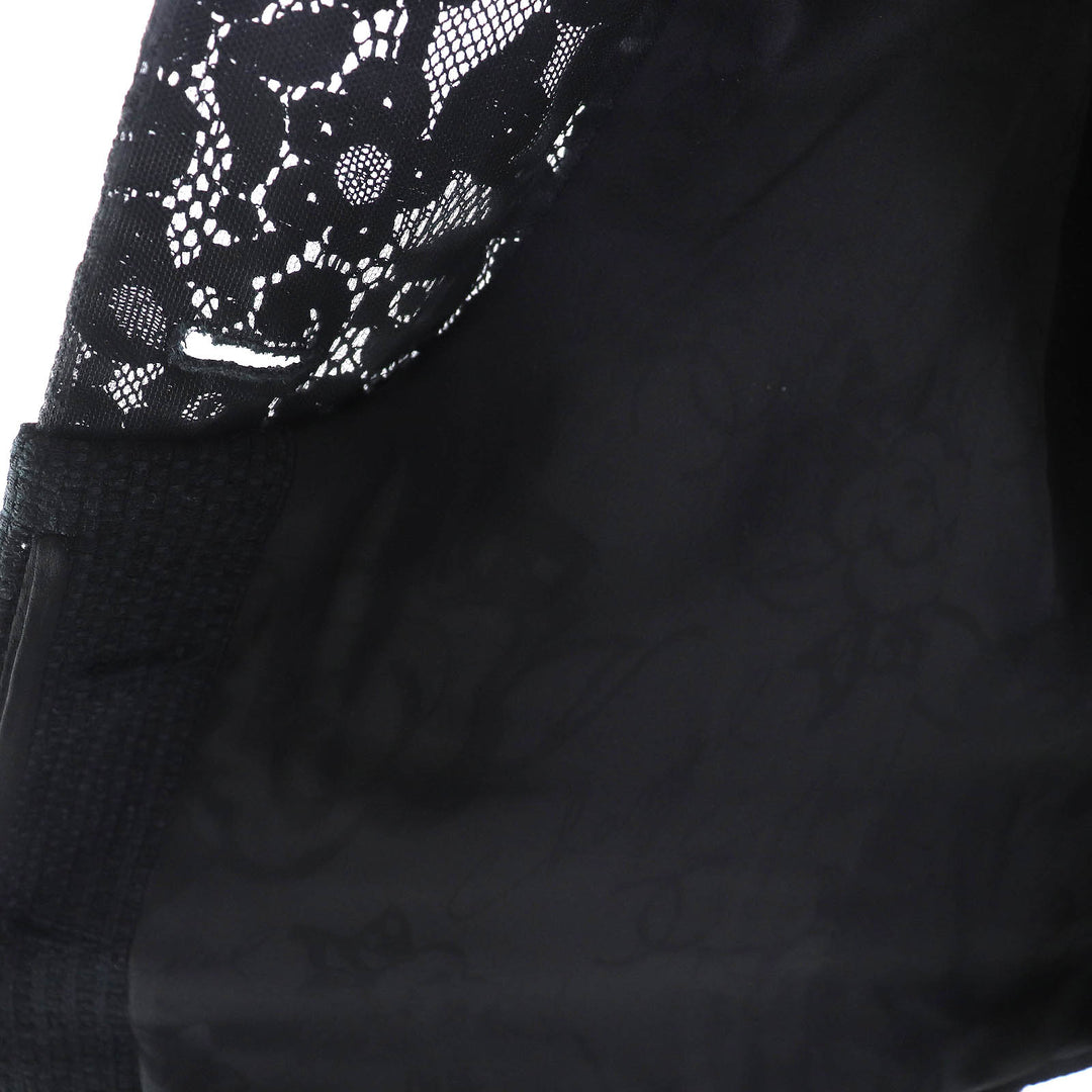 極美品△CHANEL シャネル P51026/P51112 ココボタン レース使い コットンツイード ノーカラージャケット スカート セットアップ 黒 36/38