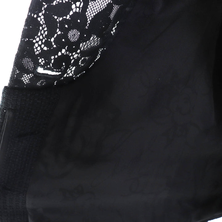 極美品△CHANEL シャネル P51026/P51112 ココボタン レース使い コットンツイード ノーカラージャケット スカート セットアップ 黒 36/38