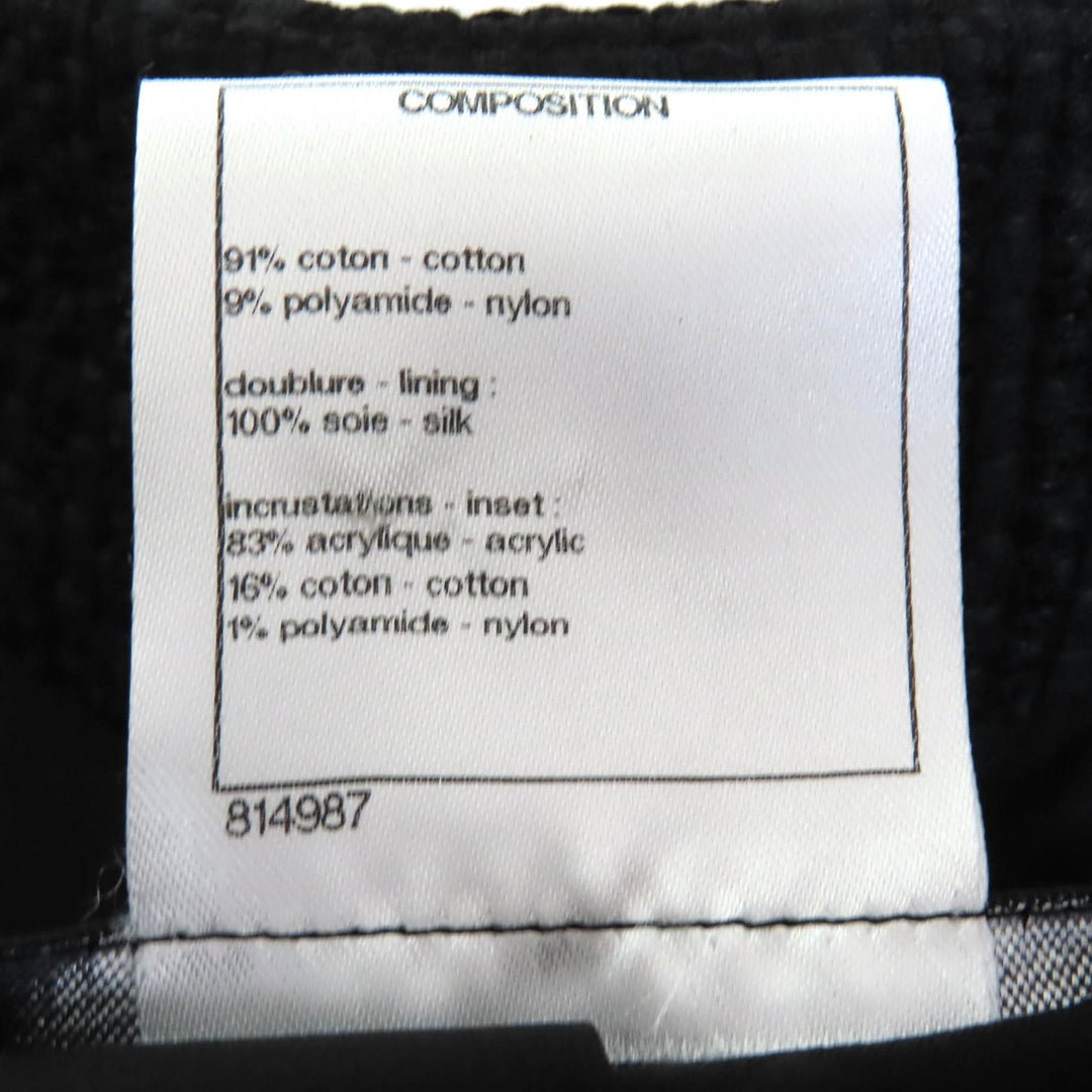 極美品△CHANEL シャネル P51026/P51112 ココボタン レース使い コットンツイード ノーカラージャケット スカート セットアップ 黒 36/38