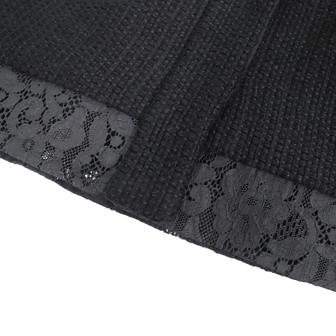 極美品△CHANEL シャネル P51026/P51112 ココボタン レース使い コットンツイード ノーカラージャケット スカート セットアップ 黒 36/38
