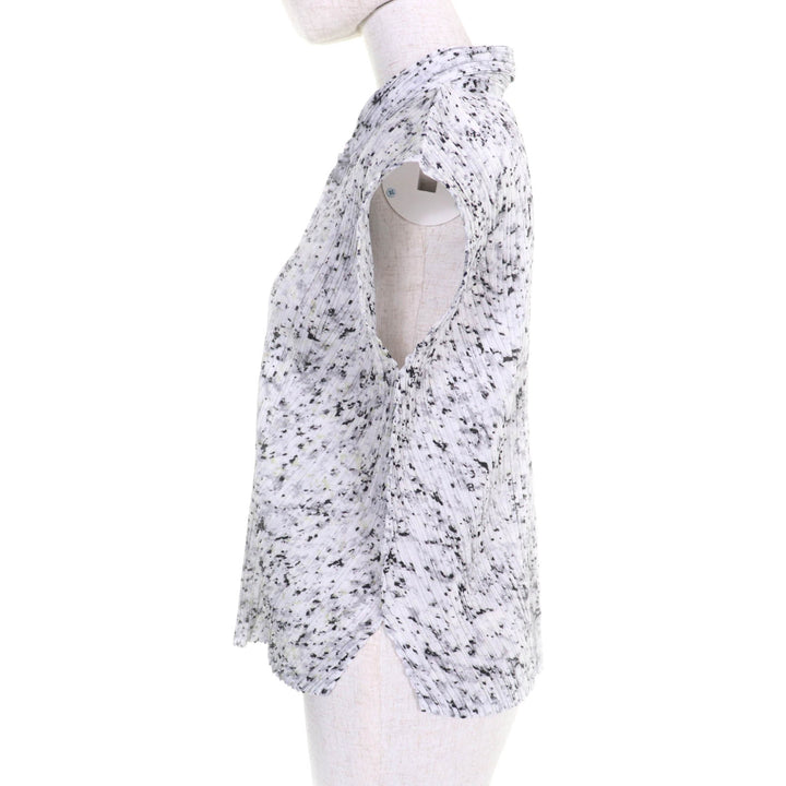 極美品★PLEATS PLEASE プリーツプリーズ イッセイミヤケ PP71-JJ203 総柄 プリーツ フレンチスリーブ シャツ ブラウス 白 黒 3 正規品