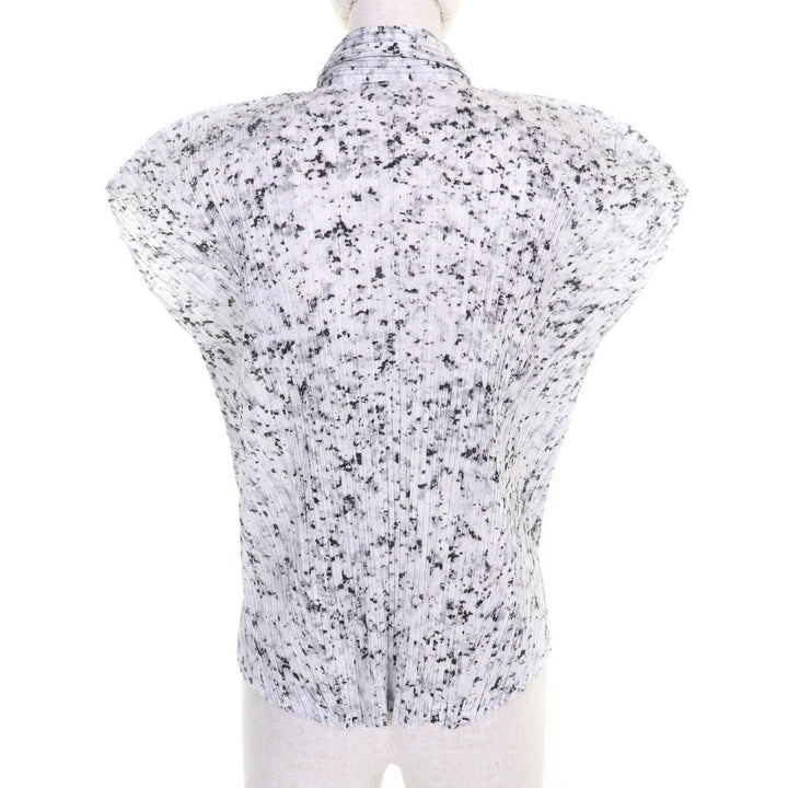極美品★PLEATS PLEASE プリーツプリーズ イッセイミヤケ PP71-JJ203 総柄 プリーツ フレンチスリーブ シャツ ブラウス 白 黒 3 正規品