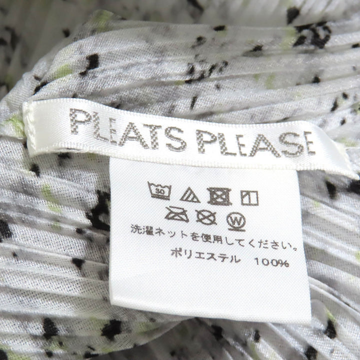 極美品★PLEATS PLEASE プリーツプリーズ イッセイミヤケ PP71-JJ203 総柄 プリーツ フレンチスリーブ シャツ ブラウス 白 黒 3 正規品