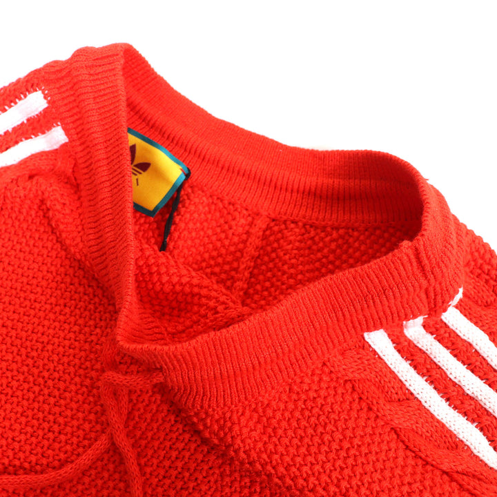未使用品△GUCCI×adidas グッチ×アディダス 693835 リネン コットン トレフォイル刺繍入り ニット ショートパンツ レッド L 伊製 正規品