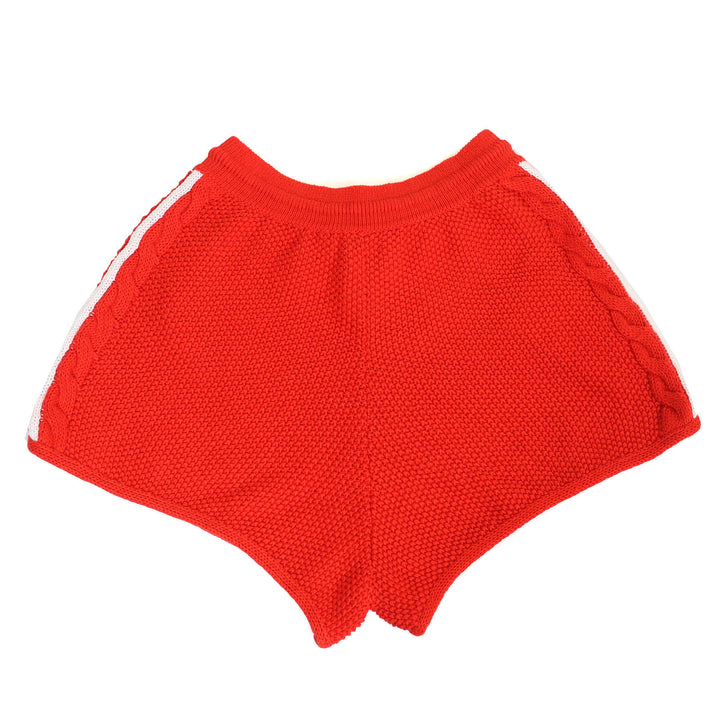 未使用品△GUCCI×adidas グッチ×アディダス 693835 リネン コットン トレフォイル刺繍入り ニット ショートパンツ レッド L 伊製 正規品