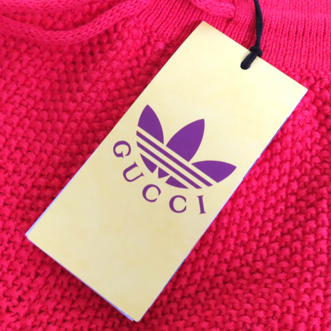 未使用品△GUCCI×adidas グッチ×アディダス 693835 リネン コットン トレフォイル刺繍入り ニット ショートパンツ レッド L 伊製 正規品