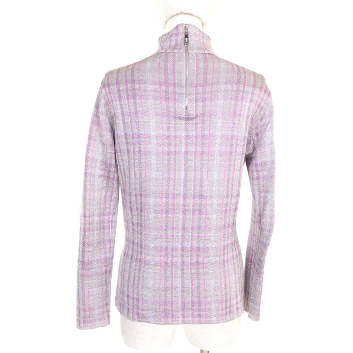 極美品★LOUIS VUITTON ルイヴィトン FHKL56SNW シルク混 レザーロゴパッチ付 ラメ入り チェック柄 ハイネック ニット マルチ S 正規品