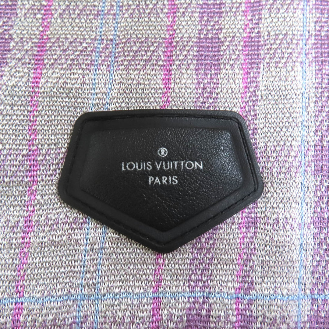 極美品★LOUIS VUITTON ルイヴィトン FHKL56SNW シルク混 レザーロゴパッチ付 ラメ入り チェック柄 ハイネック ニット マルチ S 正規品