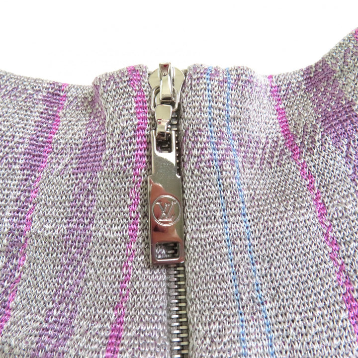 極美品★LOUIS VUITTON ルイヴィトン FHKL56SNW シルク混 レザーロゴパッチ付 ラメ入り チェック柄 ハイネック ニット マルチ S 正規品