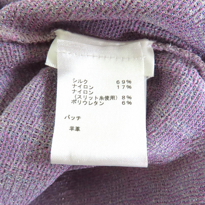 極美品★LOUIS VUITTON ルイヴィトン FHKL56SNW シルク混 レザーロゴパッチ付 ラメ入り チェック柄 ハイネック ニット マルチ S 正規品