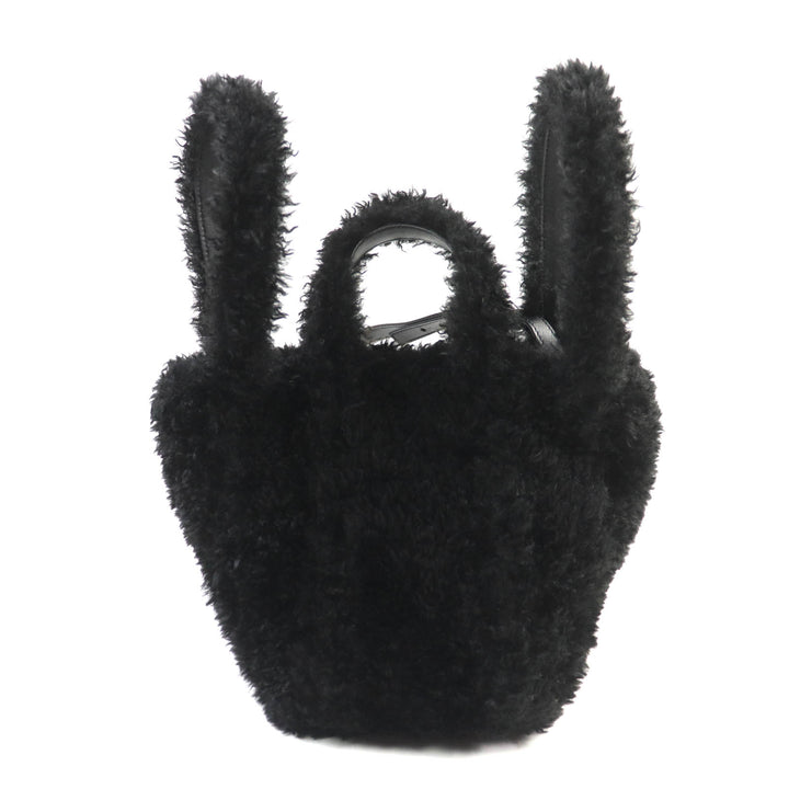 極美品★BALENCIAGA バレンシアガ 672793 エブリデイ 2.0 xs ロゴ刺繍入り Fファー ショルダー トートバッグ ブラック 保存袋付 伊製
