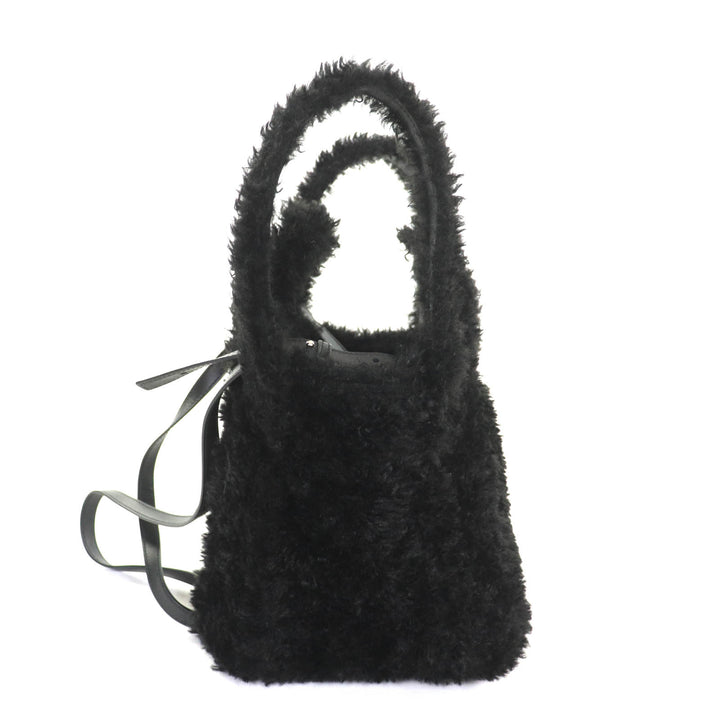 極美品★BALENCIAGA バレンシアガ 672793 エブリデイ 2.0 xs ロゴ刺繍入り Fファー ショルダー トートバッグ ブラック 保存袋付 伊製