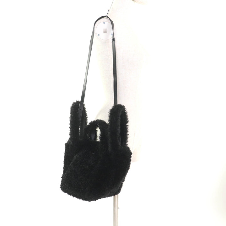 極美品★BALENCIAGA バレンシアガ 672793 エブリデイ 2.0 xs ロゴ刺繍入り Fファー ショルダー トートバッグ ブラック 保存袋付 伊製