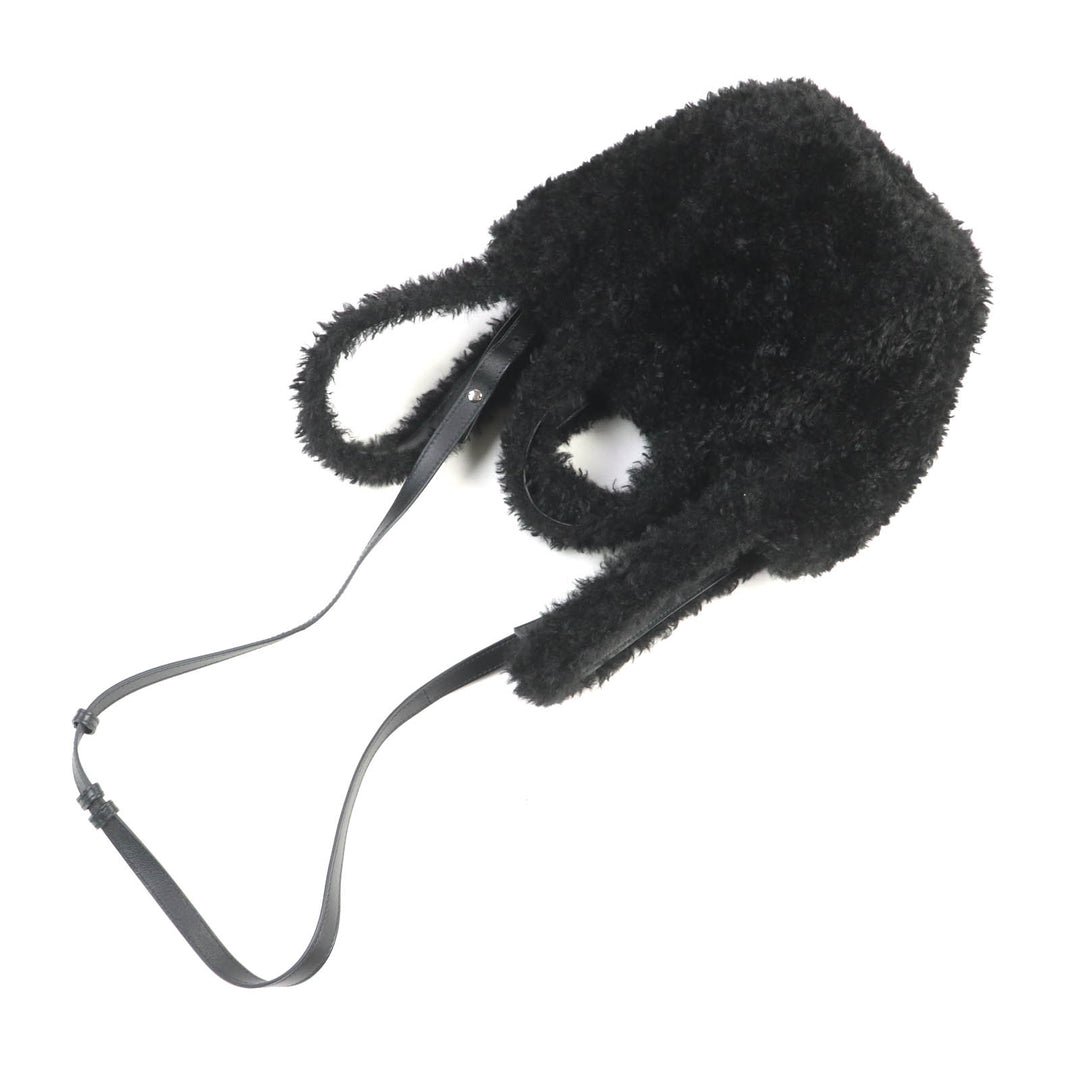 極美品★BALENCIAGA バレンシアガ 672793 エブリデイ 2.0 xs ロゴ刺繍入り Fファー ショルダー トートバッグ ブラック 保存袋付 伊製
