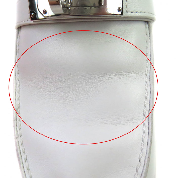 極美品★HERMES エルメス モカシン デスタン シルバー金具 ケリーバックル付 レザー ローファー ホワイト 36.5 箱・保存袋付 イタリア製