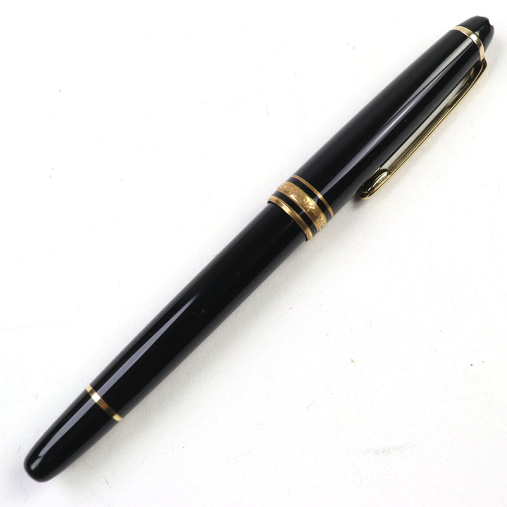極美品○MONTBLANC モンブラン マイスターシュテュック クラシック 14K EFニブ ロゴ刻印 ホワイトスター 万年筆 ブラック ゴールド