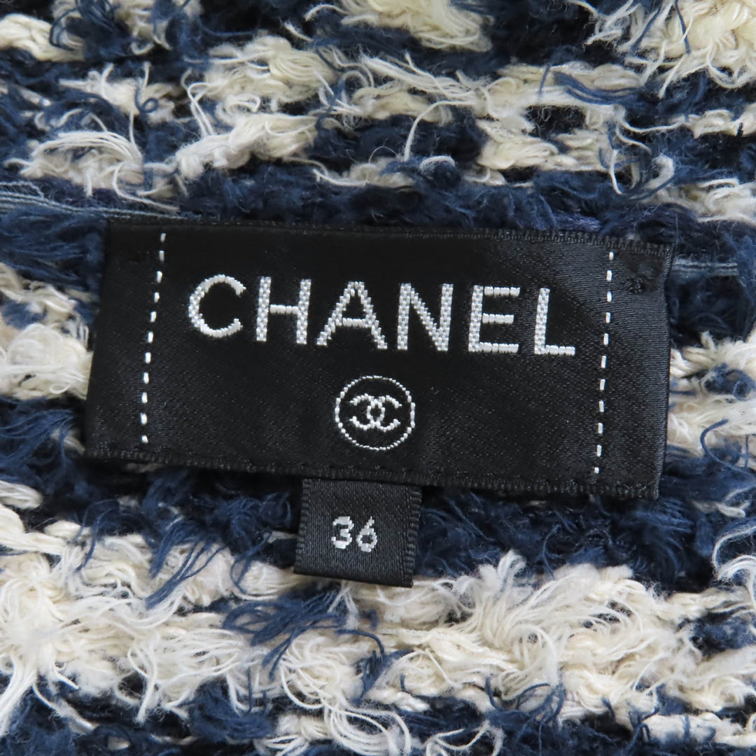極美品☆CHANEL シャネル P70340K10023 リネン コットン ココボタン ツイード ジャケット ネイビー系 36 イタリア製 レディース