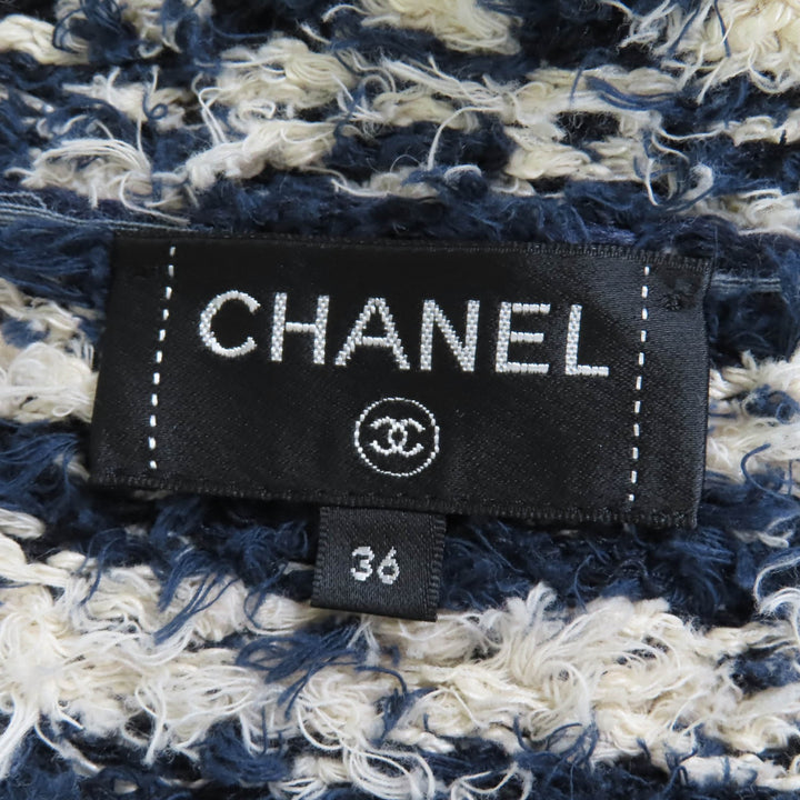 極美品☆CHANEL シャネル P70340K10023 リネン コットン ココボタン ツイード ジャケット ネイビー系 36 イタリア製 レディース