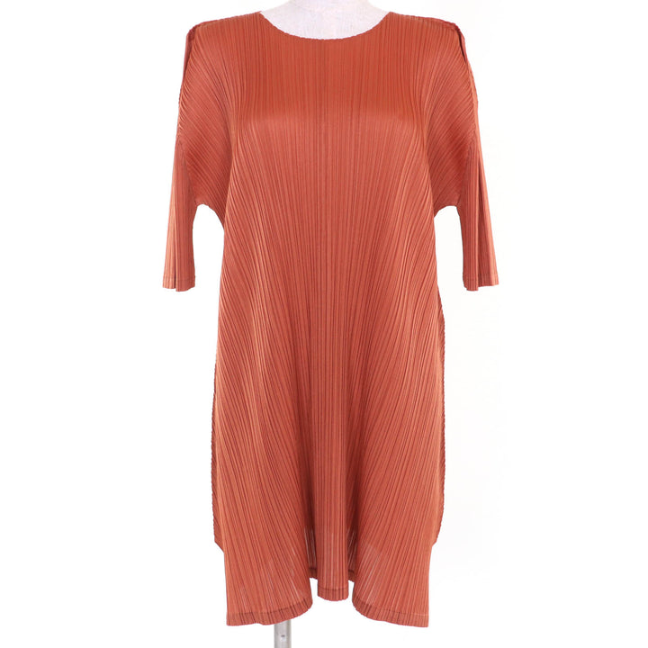 極美品☆PLEATS PLEASE プリーツプリーズ イッセイミヤケ PP81-JT223 半袖 ワンピース オレンジ系 3 日本製 正規品 レディース