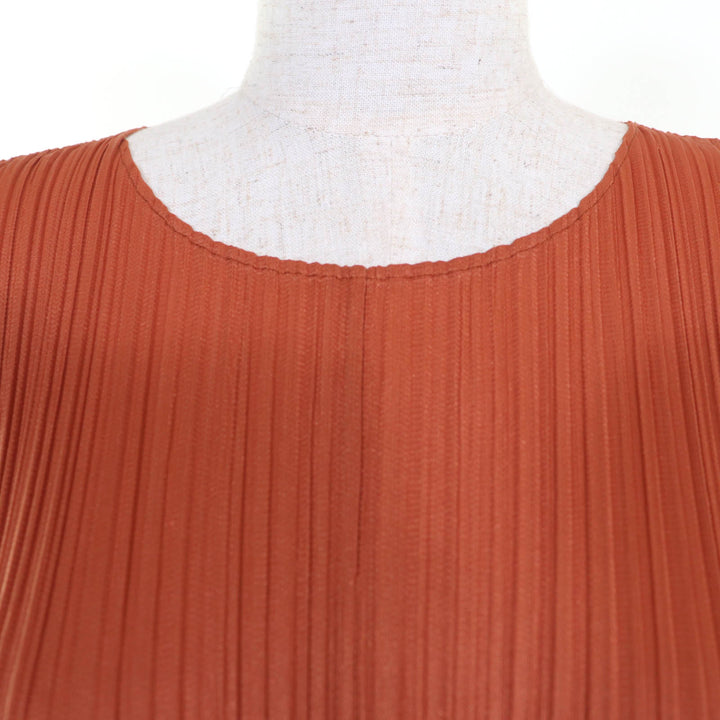 極美品☆PLEATS PLEASE プリーツプリーズ イッセイミヤケ PP81-JT223 半袖 ワンピース オレンジ系 3 日本製 正規品 レディース