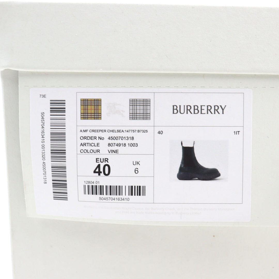 未使用品○BURBERRY バーバリー 8074918 Creeper Chelsea Boots レザー クリーパー サイドゴア チェルシーブーツ 40 定価176000円