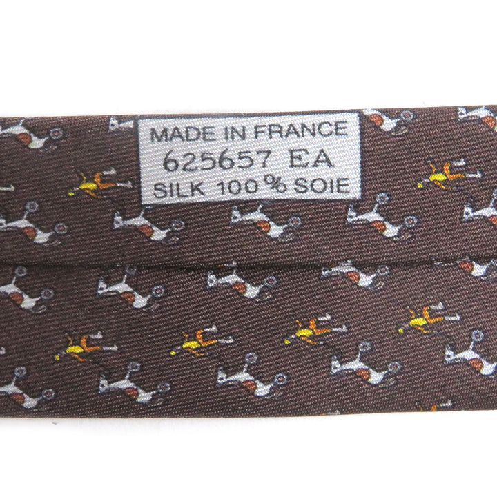極美品□HERMES エルメス 625657 シルク100％ Jockey&amp;Toy Horse 総柄 レギュラータイ ネクタイ ブラウン 箱付き フランス製 メンズ