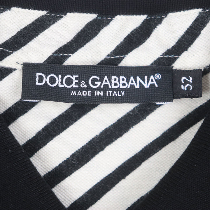 美品▼DOLCE&amp;GABBANA ドルチェ＆ガッバーナ 黒タグ ストライプ柄 バックレザーロゴプレート ショートスリーブ 半袖ポロシャツ　52 正規品